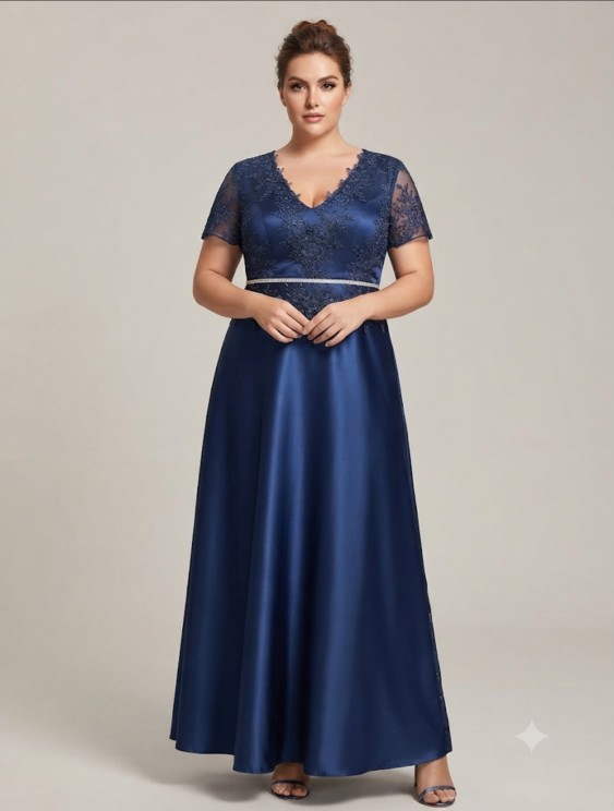 VESTIDO AZUL MARINO CON ENCAJE