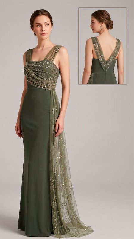 VESTIDO VERDE OLIVA OSCURO CON CAPA