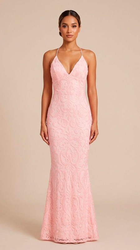 VESTIDO DE LENTEJUELAS ROSA PASTEL