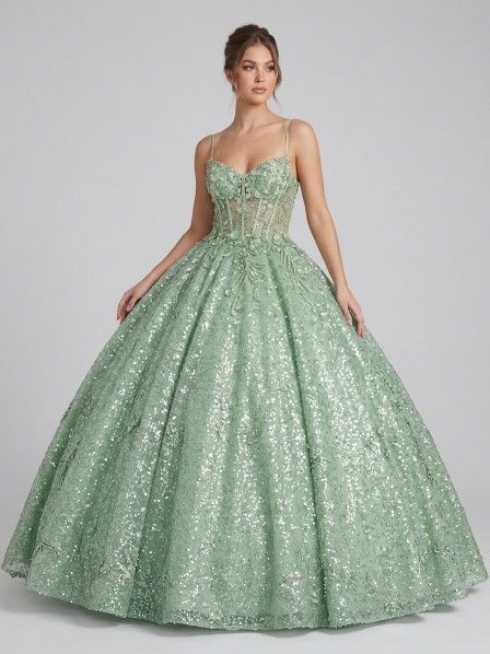 VESTIDO VERDE CON BRILLOS CON PIEDRERIA