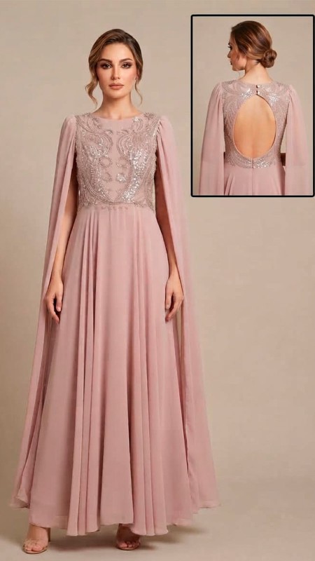VESTIDO COLOR ROSA VIEJO CON CAIDAS EN LOS DOS HOMBROS