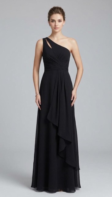 VESTIDO NEGRO ASIMETRICO CON CORSET