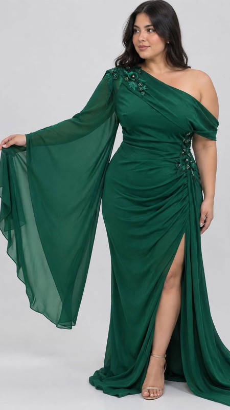 VESTIDO VERDE AISMETRICO CON CAPA
