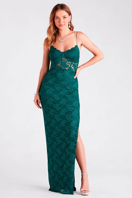 VESTIDO VERDE CON ENCAJE Y CORSET
