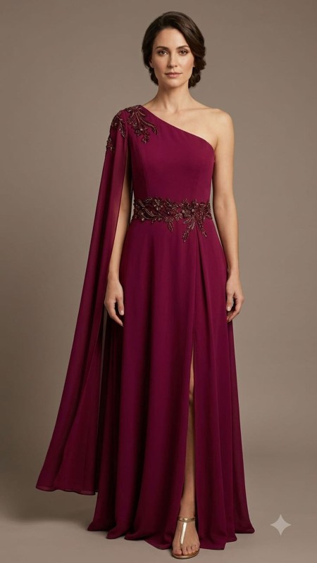 VESTIDO  GUINDO ASIMETRICO GASA CON CAPA