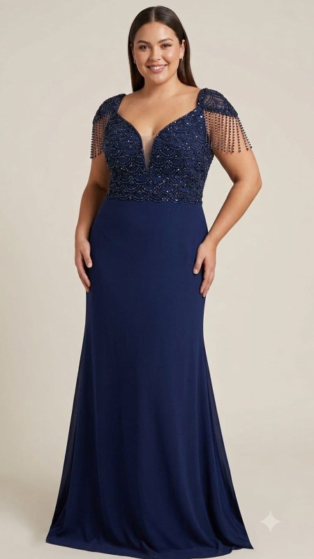 VESTIDO AZUL MARINO CON HOMBRERAS Y CANUTILLO