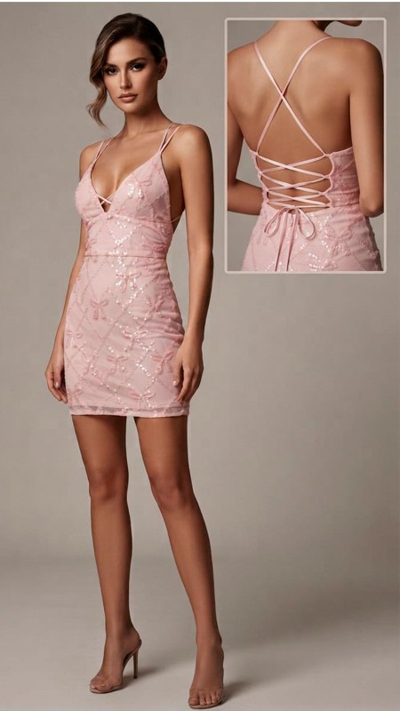 VESTIDO COLO ROSA PASTEL CON BORDADOS