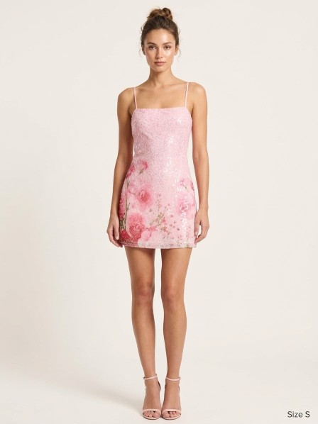VESTIDO ROSA CON FLORES CORTO