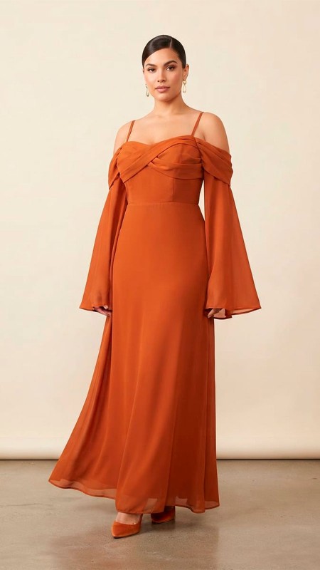 VESTIDO COLOR TERRACOTA MANGAS ESTILO ROMANA