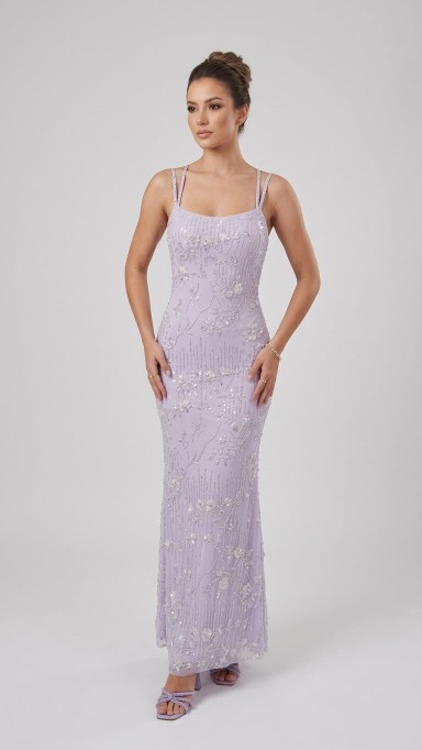 VESTIDO  LILA CON PERLAS