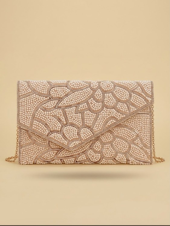 CARTERA  PALO DE ROSA CON PERLAS