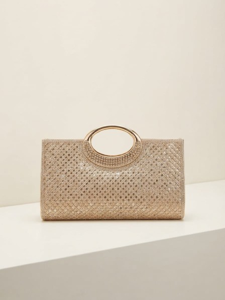 CARTERA COLOR CHAMPAGNE DORADO CON PEDRERIA