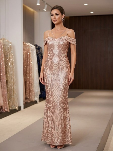 VESTIDO DORADO CON MANGAS CAIDAS