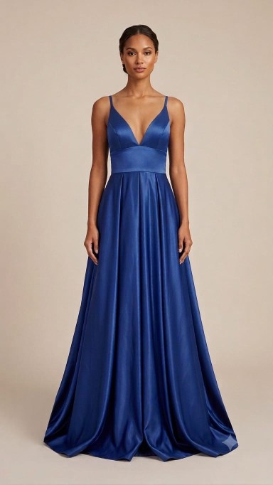 VESTIDO AZUL SATINADO CORTE A