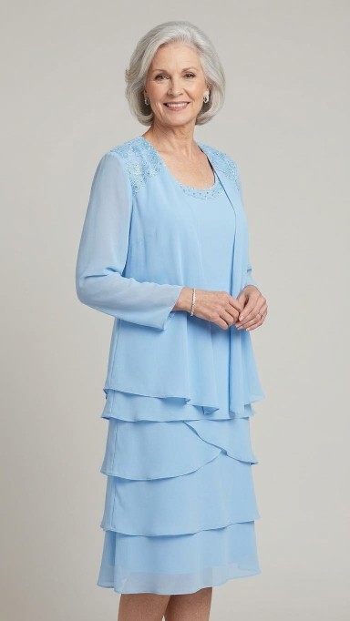 VESTIDO CELESTE CON SACO