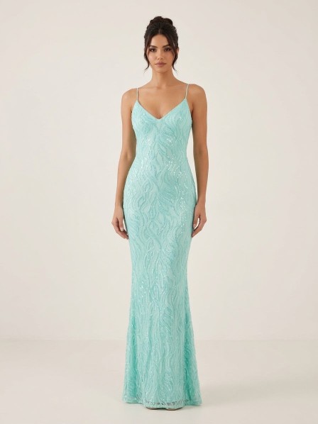VESTIDO VERDE AGUA CON LENTEJUELAS