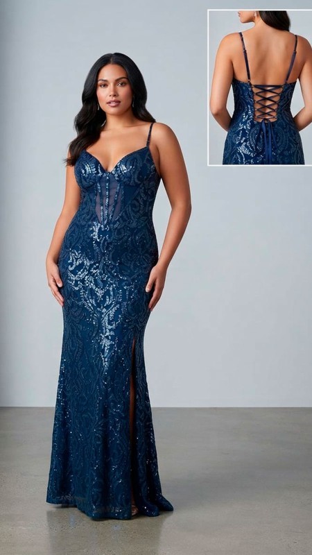 VESTIDO COLOR AZUL  CON LENTEJUELAS EN RELIEVE