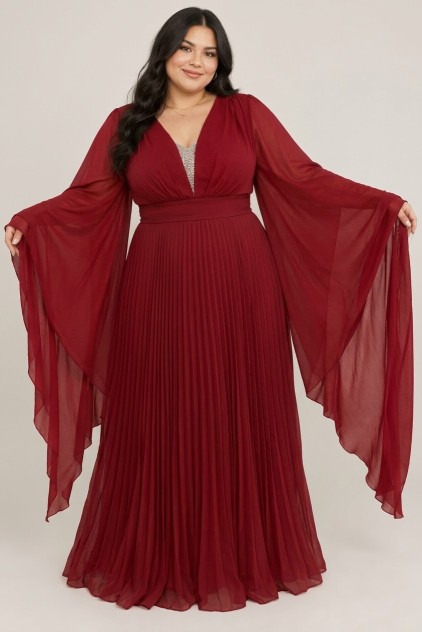 VESTIDO GUINDO CON MANGAS Y FALDA PLISADA