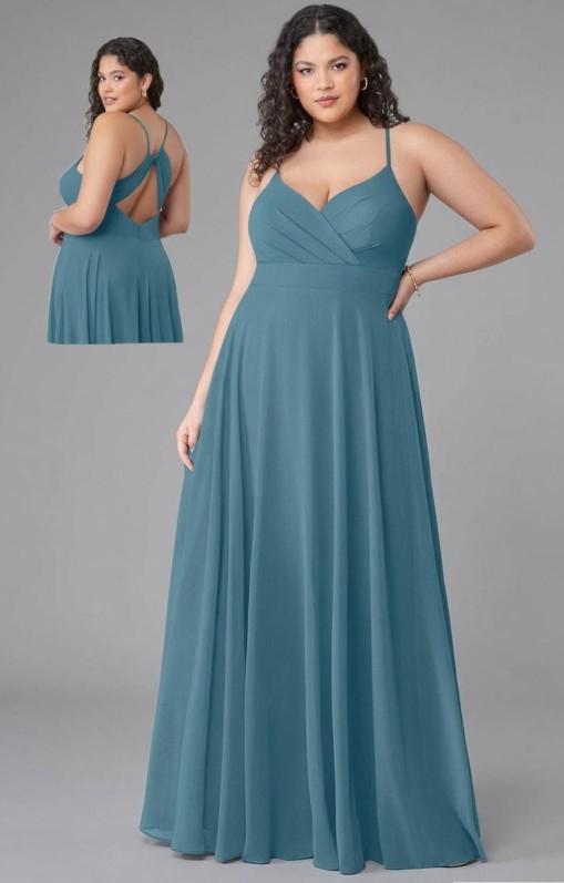 VESTIDO AZUL PETROLEO CORTE A DE TIRITOS