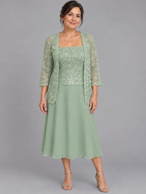 VESTIDO VERDE PISTACHO MIDI CON SACO