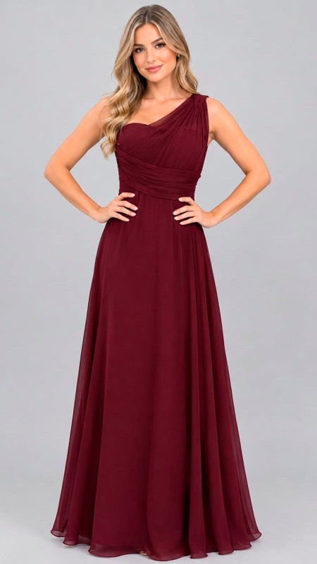 VESTIDO COLOR VINO OSCURO TELA SEDA SIMETRICO