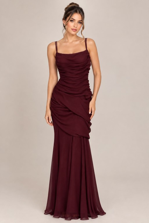 VESTIDO GUINDO DE GASA CON PLIEGUES