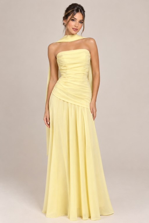 VESTIDO AMARILLO DE GASA CON CHALSS