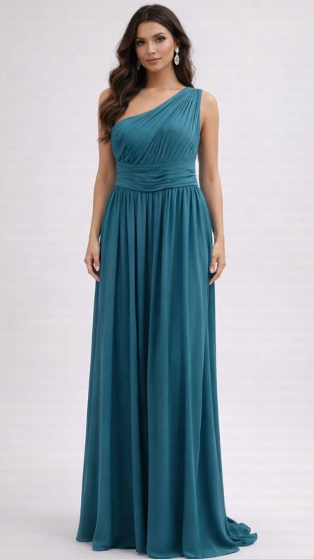 VESTIDO VERDE PETROLEO ASIMETRICO GASA
