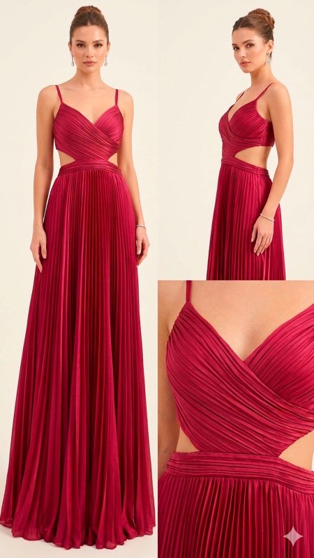 VESTIDO GUINDO SATINADO PLIZADO