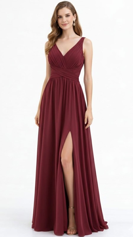 VESTIDO ROJO GUINDO ESCOTE V