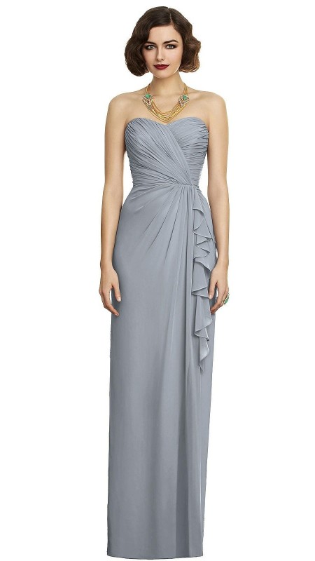 VESTIDO ESTRAPLE CELESTE GRIS