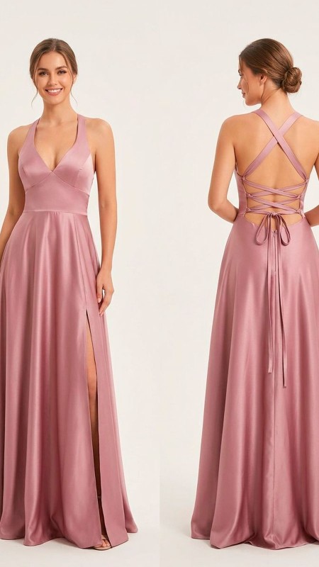 VESTIDO PALO ROSA SATIN CAMPANA