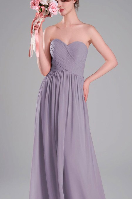 VESTIDO GRIS AZULADO ESTRAPLE DE GASA