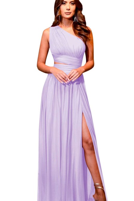 VESTIDO LILA PASTEL ASIMETRICO GASA
