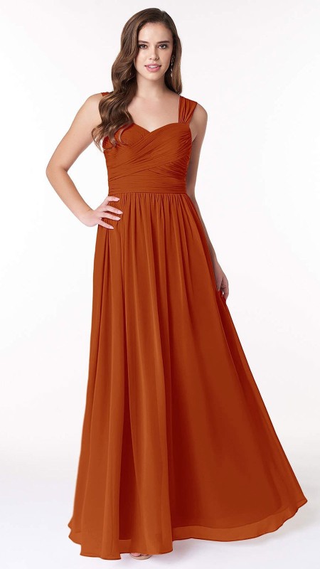 VESTIDO TERRACOTA DE GASA SEMIPLISADO EN EL PECHO