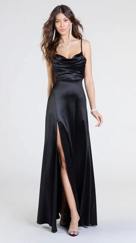 VESTIDO NEGRO SATIN CORTE A