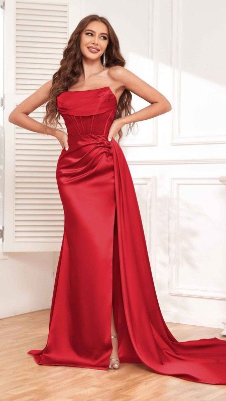 VESTIDO ROJO SATIN CORTE SIRENA