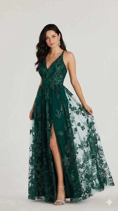 VESTIDO VERDE FLOREADO BRILLANTE