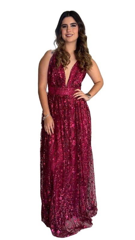 VESTIDO GUINDO CON ENCAJE BRILLANTE