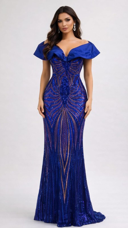 VESTIDO AZUL ELECTRICO CON LENTEJUELAS TORNAZOLADAS