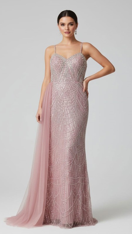 VESTIDO PALO ROSA PERLITAS