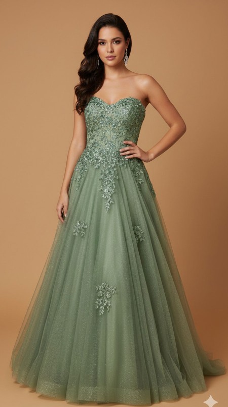VESTIDO VERDE PISTACHO POMPOSO