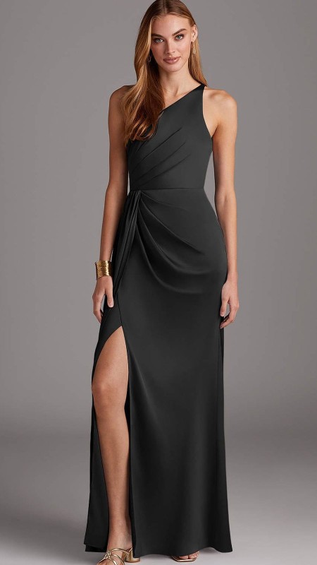 VESTIDO NEGRO SATINADO ASIMETRICO
