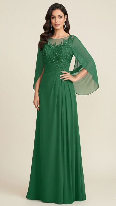 VESTIDO VERDE BANDERA ENCAJE CON BORDADOS