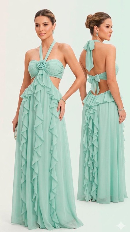 VESTIDO VERDE MENTA CON VOLADOS