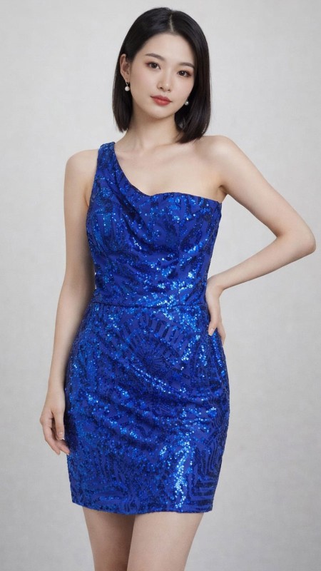 VESTIDO AZUL ELECTRICO LENTEJUELAS CORTO