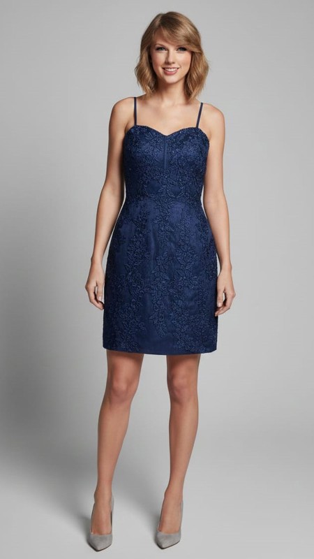 VESTIDO AZUL MARINO CORTO CON BORDADO