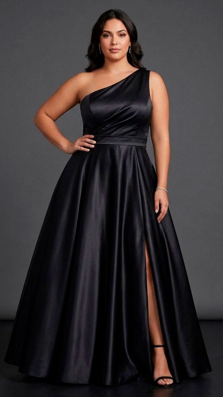 VESTIDO NEGRO ASIMETRICO CAMPANA  CON CORSET