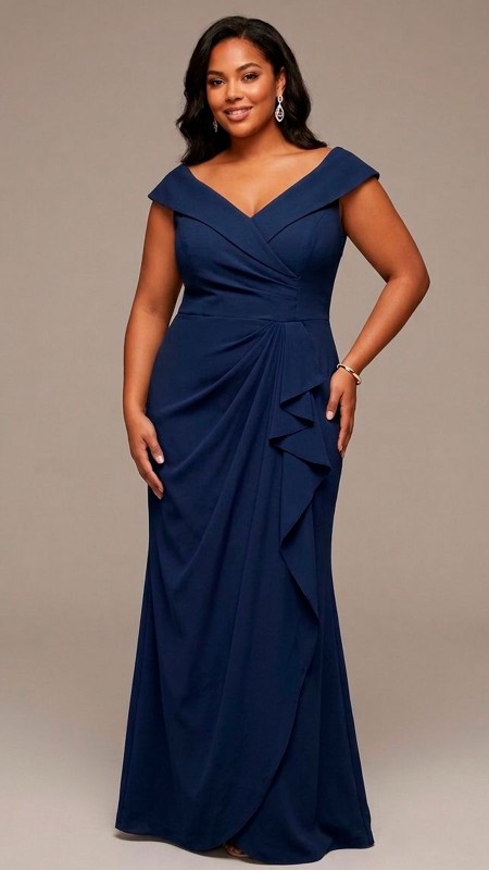VESTIDO AZUL MARINO CON MANGAS CAIDAS