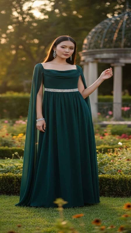 VESTIDO VERDE BOTELLA CON MANGAS